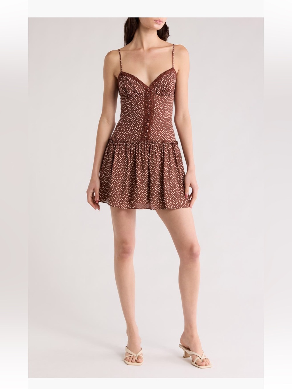 Reformation Citrus Polka Dot Lace
Trim Drop Waist Sundress